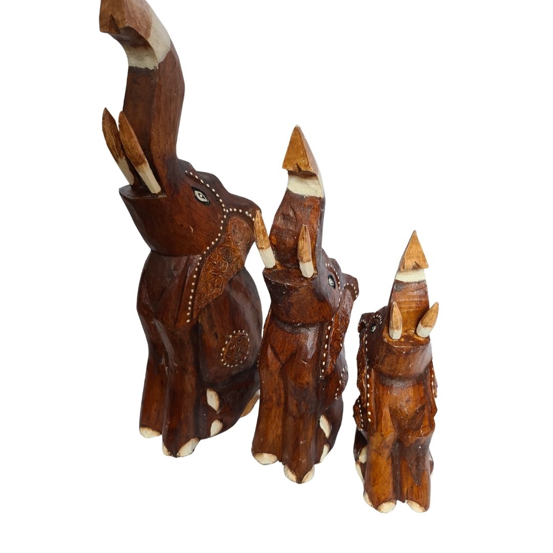 Elephant figurine set of 3 nature wood color 30, 40, 50cm