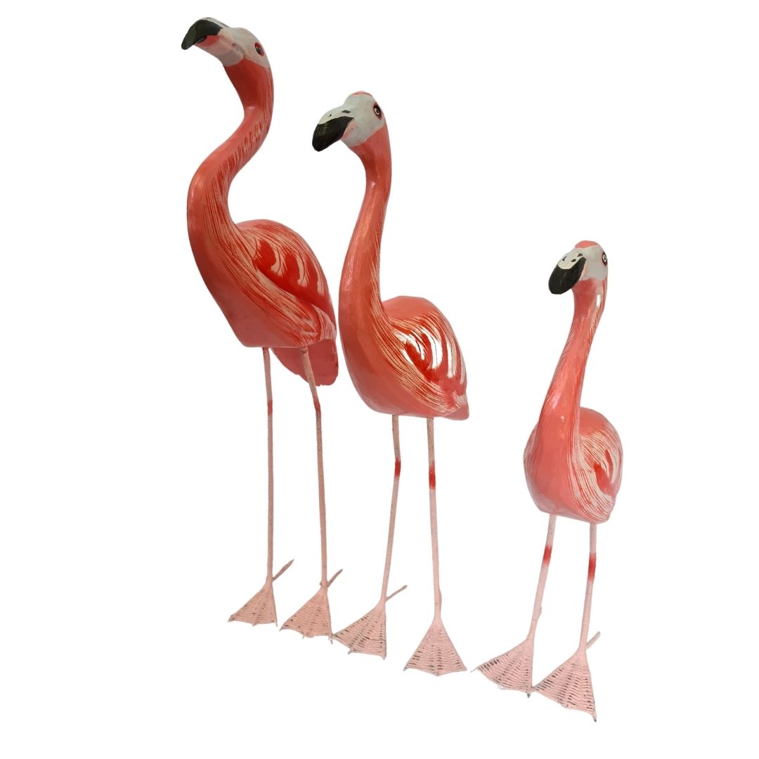Flamingo figurine set of 3 pink 30, 40, 50cm