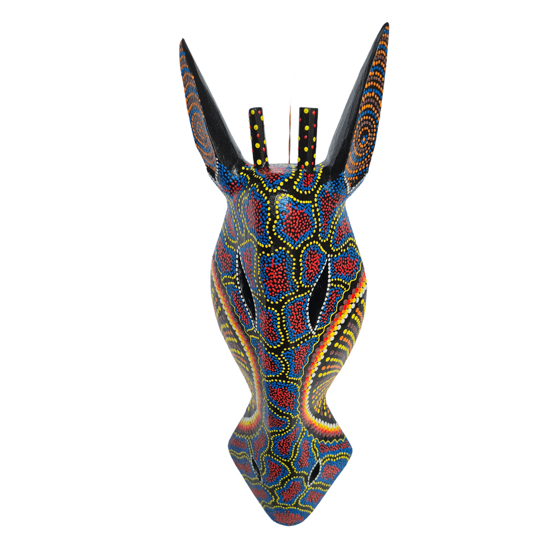 Zebra mask black finish with blue/red dot painted motifs 50cm (B)