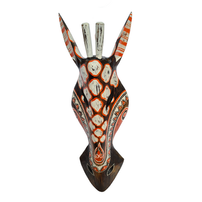 Zebra mask timber finish with orange/white motifs 50cm (D)