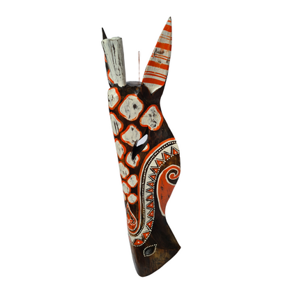 Zebra mask timber finish with orange/white motifs 50cm (D)