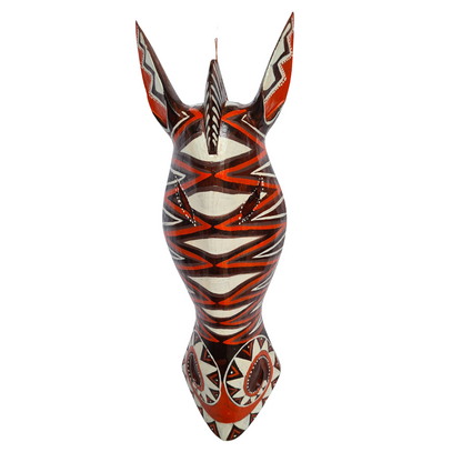 Zebra mask timber finish with orange/white pattern 50cm (G)