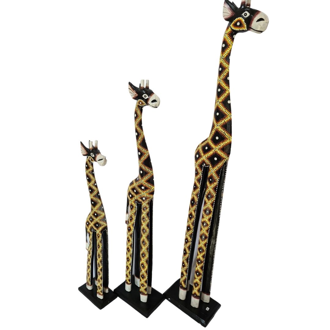 Wooden giraffe as set of 3 (100, 80, 60cm) (L)