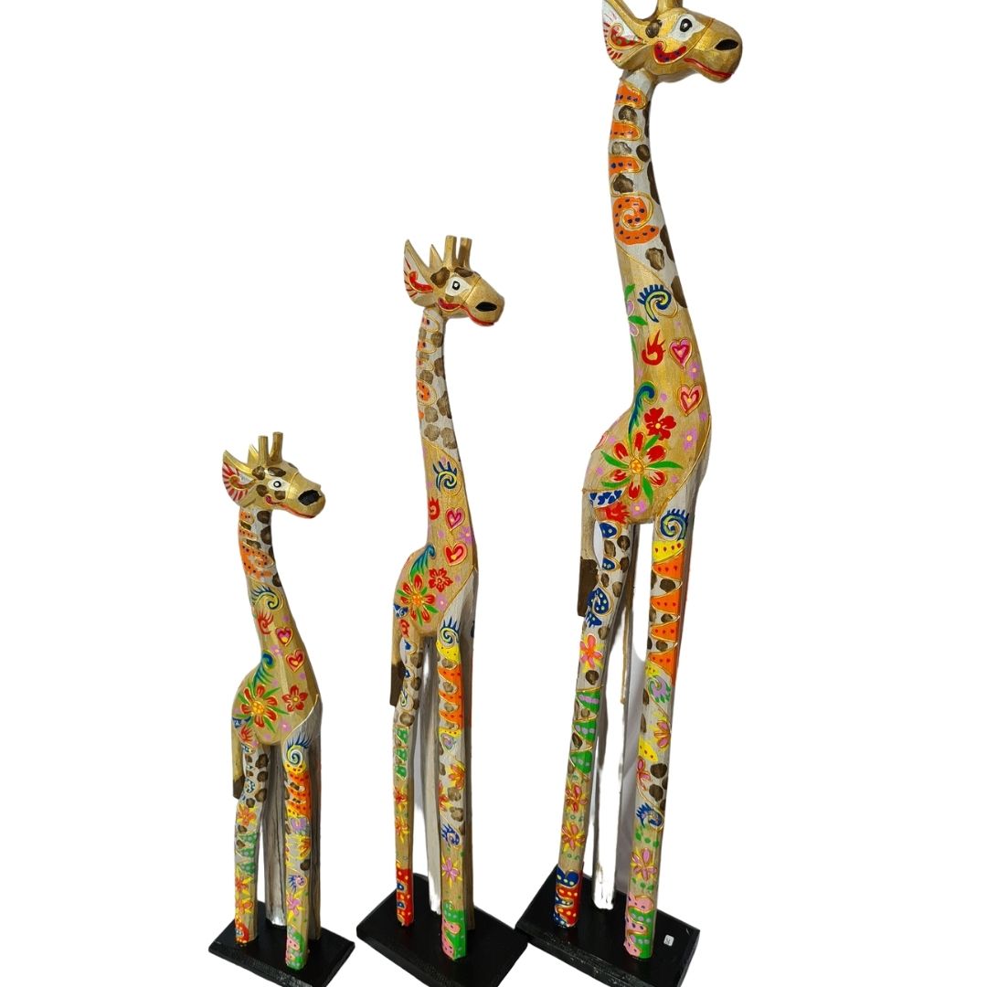 Wooden Giraffe as set of 3 (100, 80, 60cm) (A)