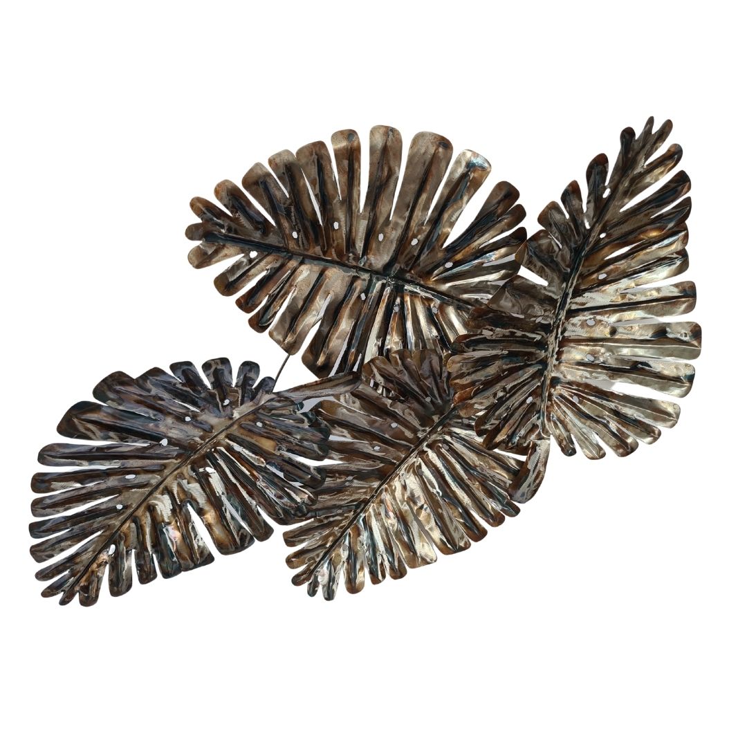 Leaf metal wall hanging with black and bronze