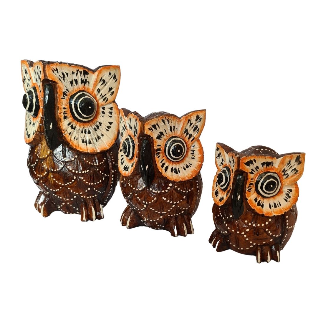 Wooden owls - set of 3 - 15, 25 &amp; 25cm