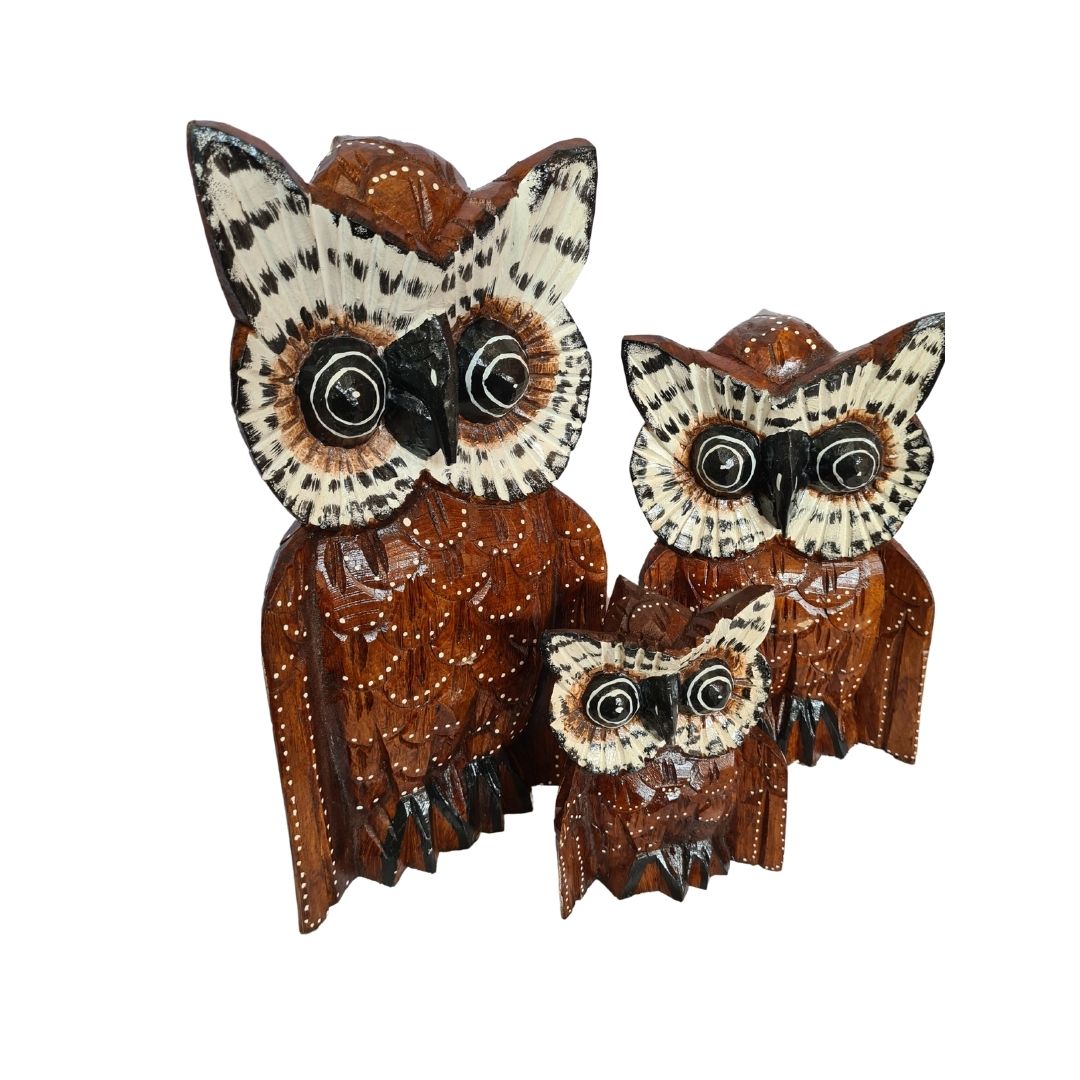 Wooden owls - set of 3 - 20, 30 &amp; 40 cm high