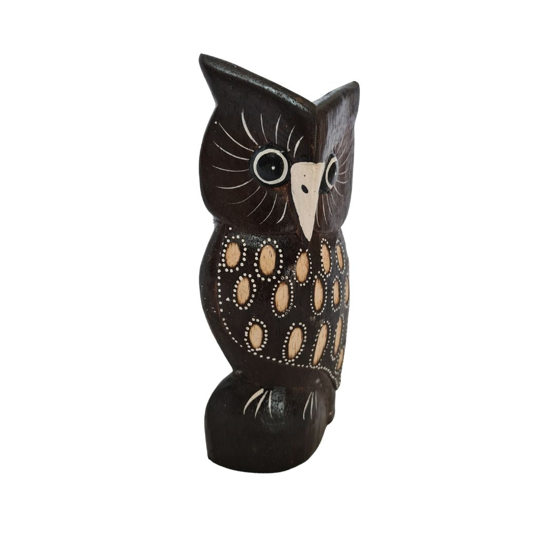 Owl carving 20cm large white spotted chest GS37C