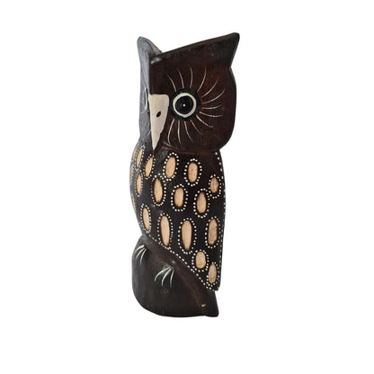 Owl carving 20cm large white spotted chest GS37C