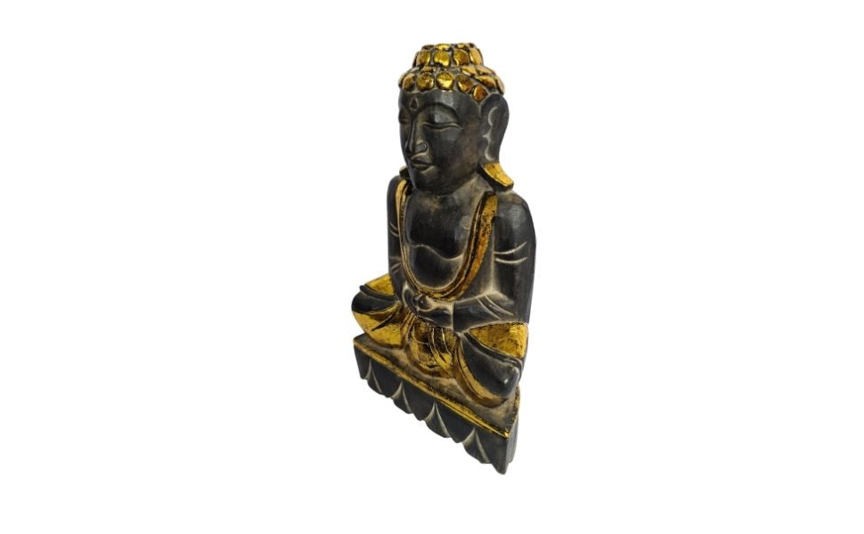 Sitting Buddha in white wash gold finish