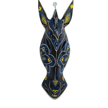 Zebra mask black finish with blue/yellow dot painted motifs 50cm (T)