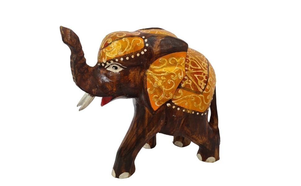 Elephant walking timber finish with gold/red howdah 25cm (f)